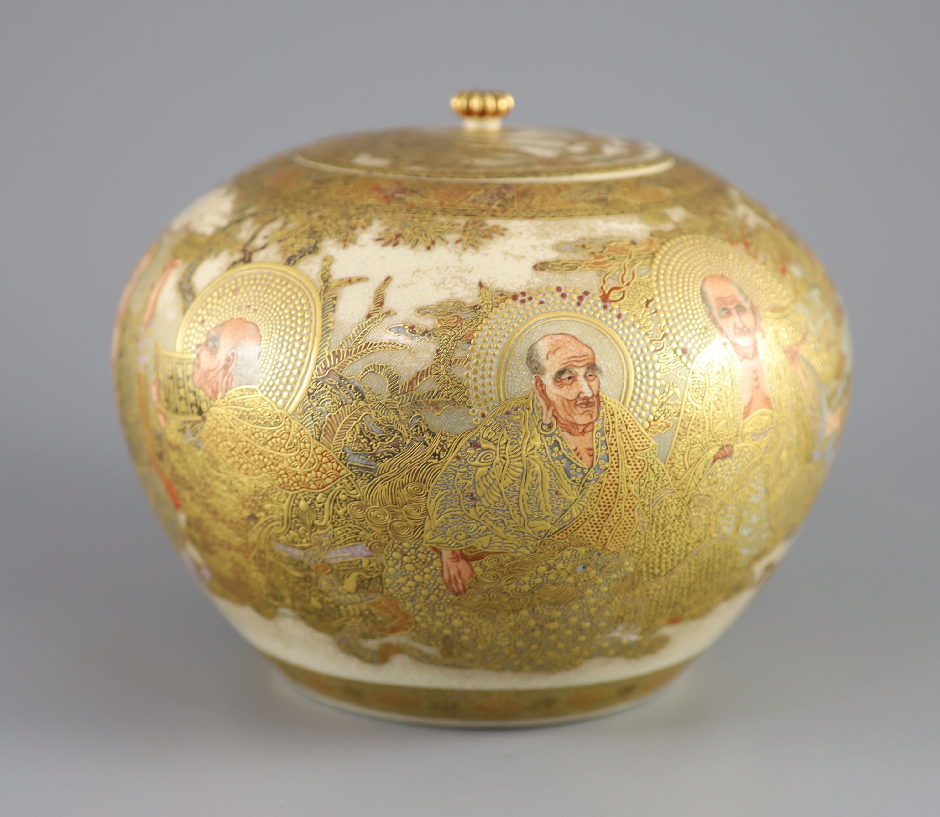 A Japanese Satsuma jar and cover, Meiji period, signed Baigetsu, 19cm diameter